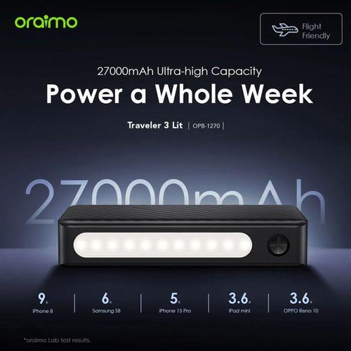 Oraimo Traveller 3 Lit – 27,000mAh 15W High-Capacity Power Bank