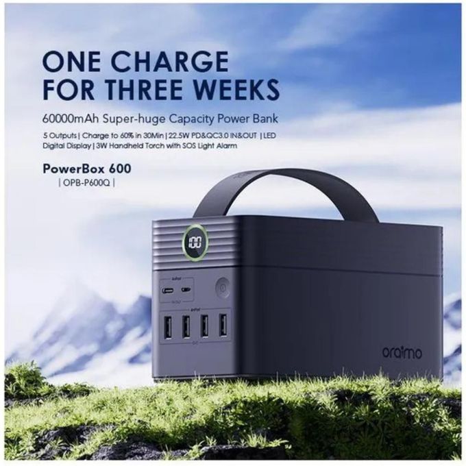 Oraimo PowerBox 600 OPB-P600Q 60,000mAh High-Capacity Power Bank – Fast Charging, Dual Output, And LED Display