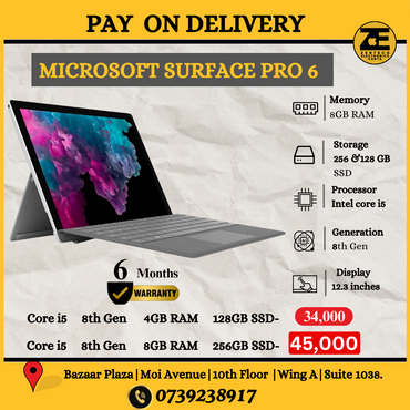 Microsoft Surface Pro 6 | Intel Core i5 -8th Gen | 8GB RAM + 256GB SSD |12.3"-Price in Kenya. in Kenya | Zentech