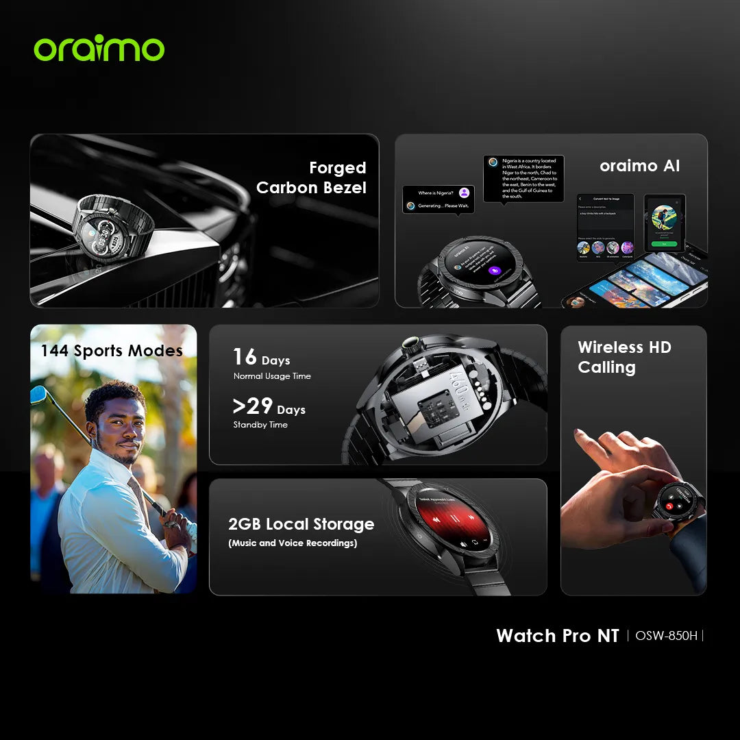 Oraimo Pro NT 1.43" AMOLED AI Powered Smart Watch