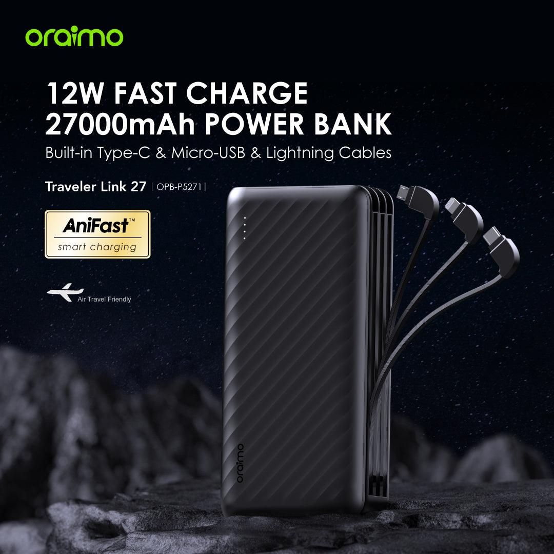Oraimo Traveller Link 27 – 27,000mAh Power Bank with Built-in Cables-Price in Kenya
