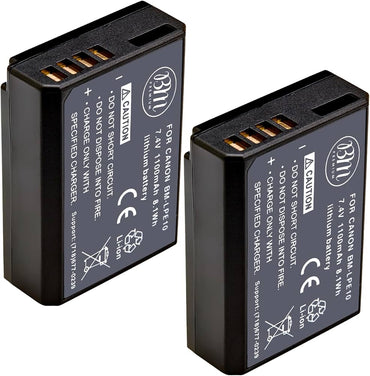 Close-up of BM LP-E10 battery terminals and label showing 1100mAh capacity for Nairobi Canon users