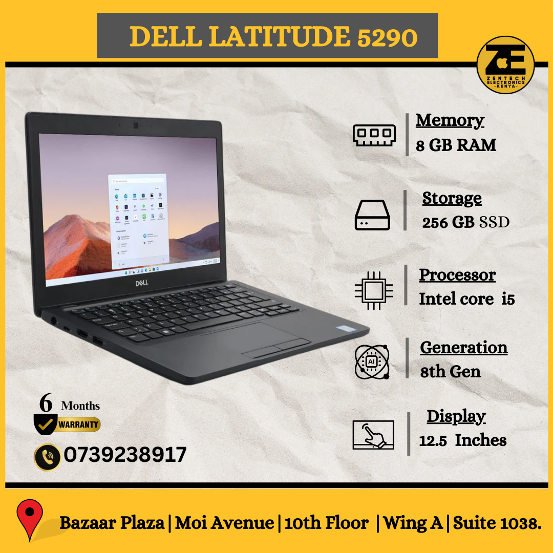 Dell Latitude 5290 Laptop | Core i5- 8th Gen |8GB RAM + 256GB SSD |12.5 Inch HD Display- Price in Kenya.