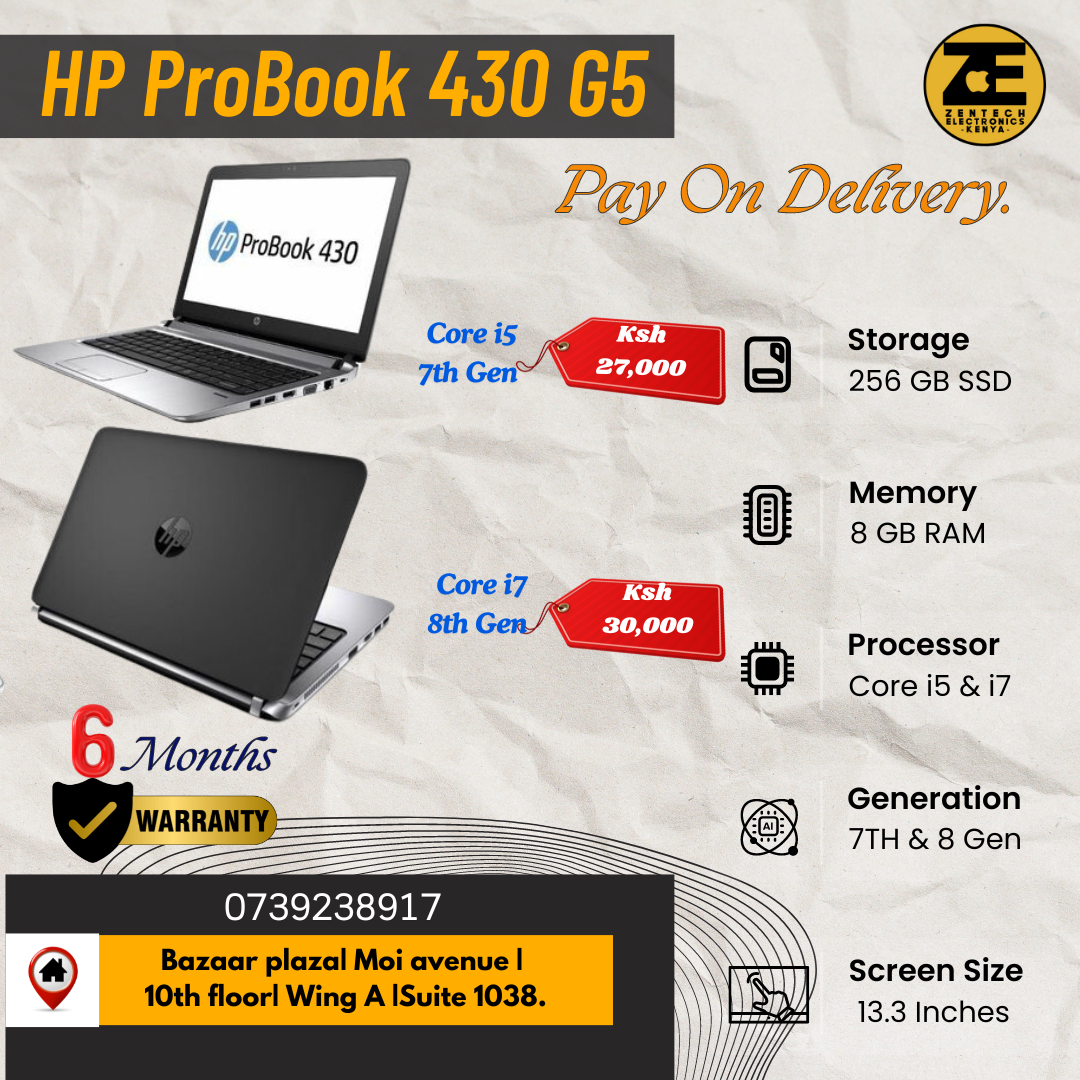 HP ProBook 430 G5- Core (i5, 7th Gen) &( i7, 8th Gen)-8GB RAM 256GB SSD-Price in Kenya