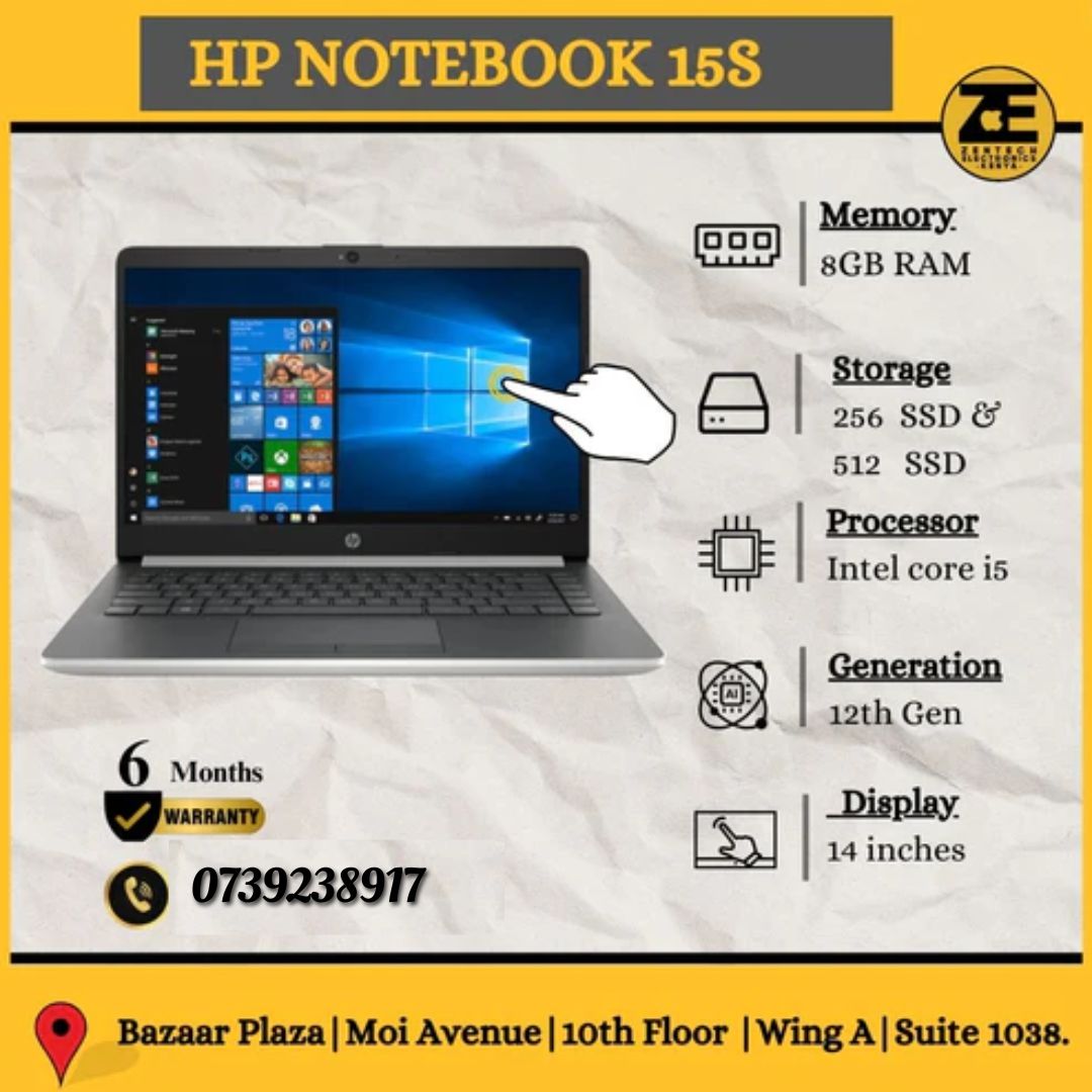 HP Notebook 15s | Core i5-12th Gen | 8GB Ram + 256SSD and 512GB SSD | Touchscreen-Price in Kenya.