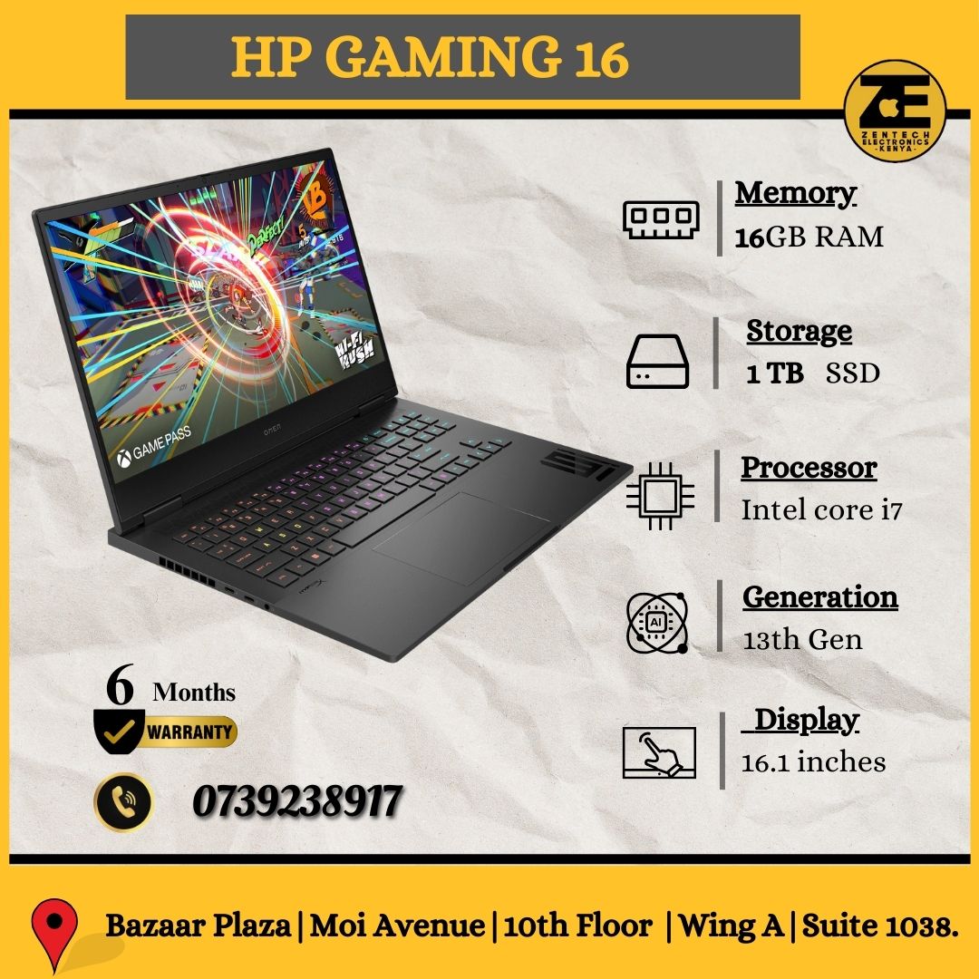 HP Gaming 16 | Intel Core i7-13th Gen |16GB RAM + 1TB SSD | NVIDIA GeForce RTX 4060 8GB Graphics (P/n - 9R640UA)-Price in Kenya.