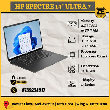 HP Spectre 14" Ultra 7-15th Gen 16GB RAM / 1TB SSD (P/n - 979L2UA)-Price in Kenya. in Kenya | Zentech