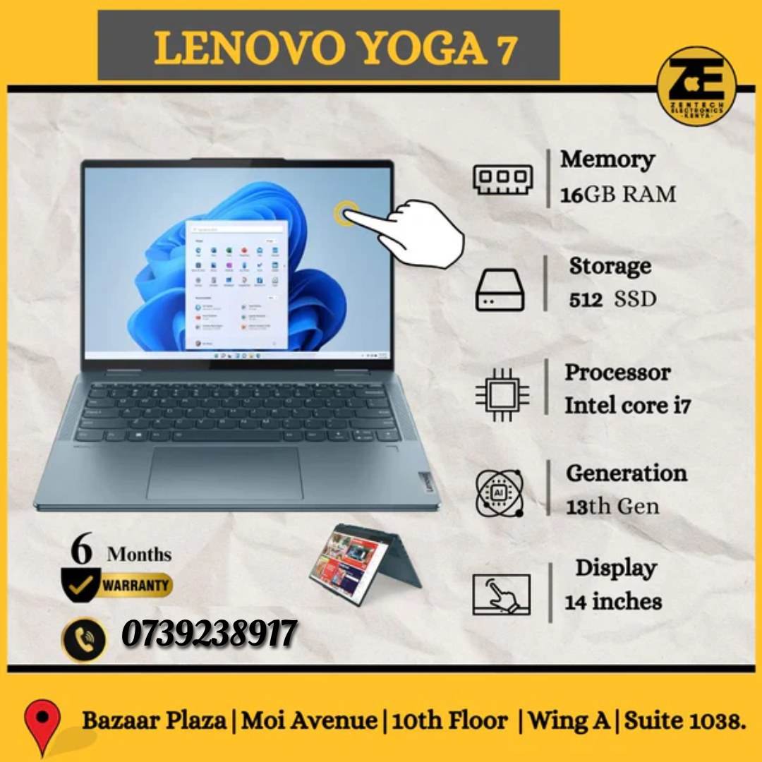 Lenovo Yoga 7 | Core i7 -13th Gen |16 GB RAM+512GB SSD | X360 (Touchscreen ) |14" Display-Price in Kenya.