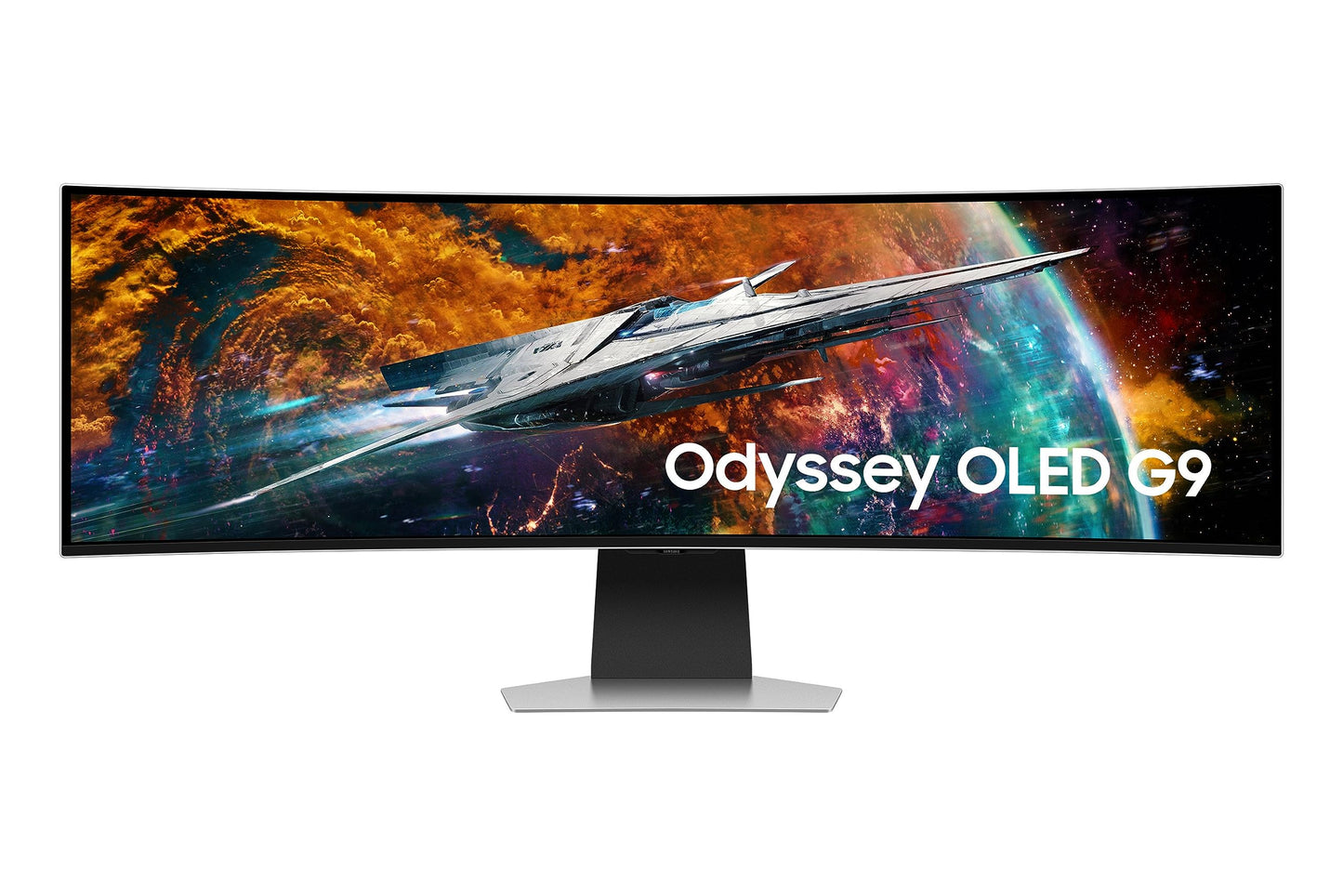 Samsung Odyssey OLED G9 curved back side profile showing ultra-wide display