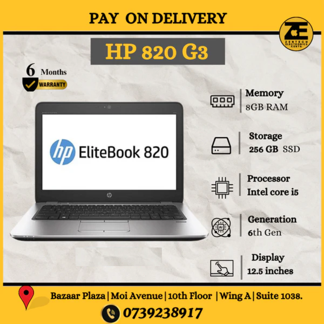 Hp EliteBook 820 G3 | Intel Core i5-6th Gen | 8GB RAM + 256GB SSD | 12.5"-Price in Kenya