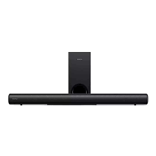 Front view of Vision Plus 2.1-Channel Sound Bar and wireless subwoofer