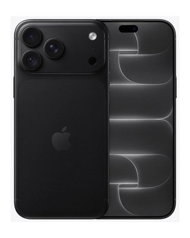 Apple iPhone 18 Pro Max 6.9-inch in Black Titanium, official front and back view