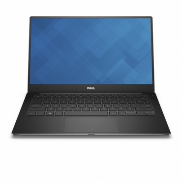 Dell XPS 13 9360 laptop with a black keyboard and a touchscreen display, showing the Dell logo on the screen.