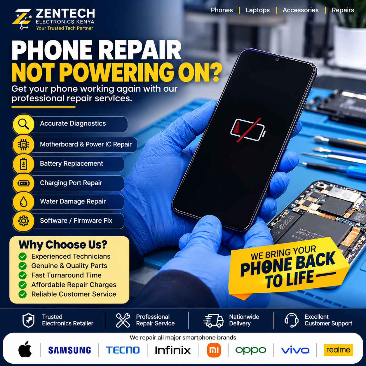 Phone Repair Service for Phones Not Powering On | Zentech Electronics Kenya