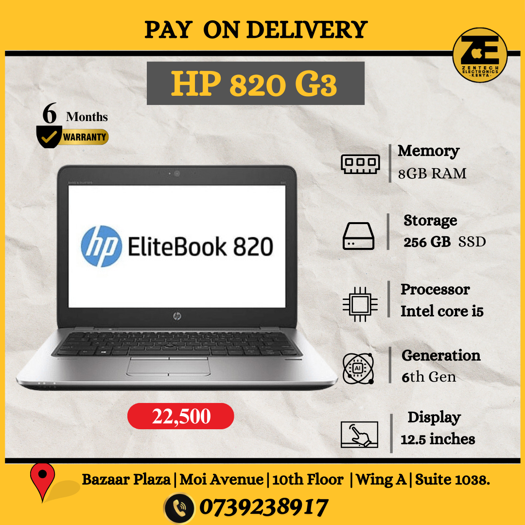 Hp EliteBook 820 G3 | Intel Core i5-6th Gen | 8GB RAM + 256GB SSD | 12.5"-Price in Kenya