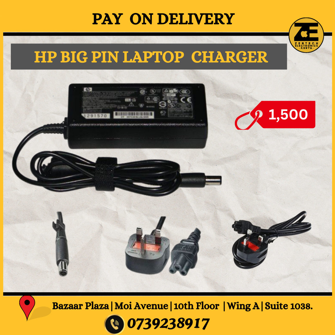 HP Laptop Charger 18.5V 3.5A (Big Pin) + Power Cable-Price in Kenya.
