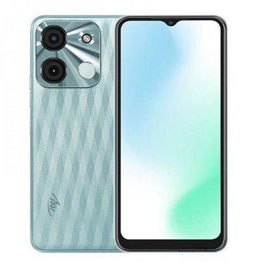 itel A60s smartphone featuring a 6.6 inch display with a different color back cover, dual rear cameras, and a chin-like feature on the front.