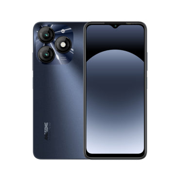 Two itel A70 smartphones in black color displayed in a row with the front camera module and rear camera setup visible.