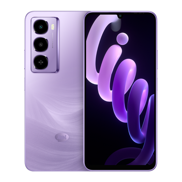 itel City 100 in Fairy Purple, official front and back on a white background