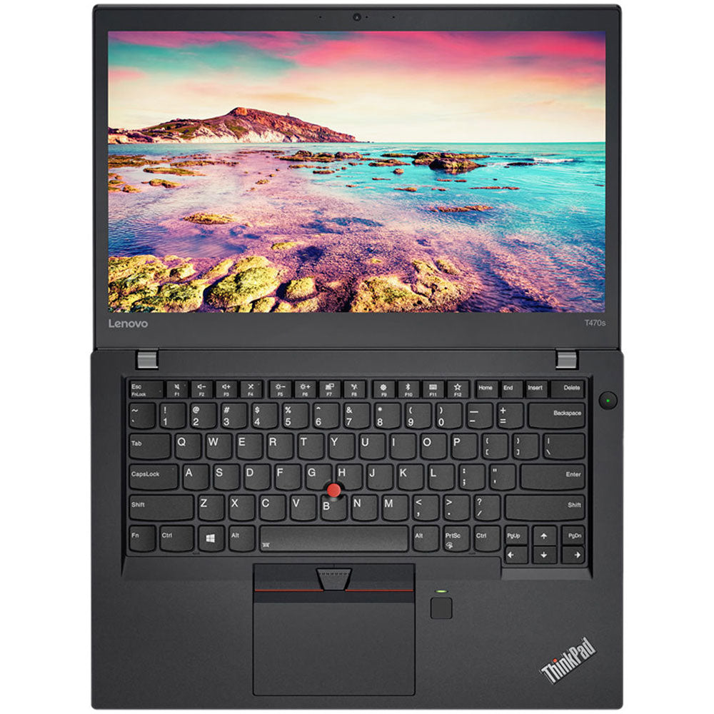 Lenovo ThinkPad T470s 8GB RAM + 256GB SSD 14" FHD Display display lid open at 180 degrees