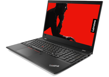 Lenovo ThinkPad T580 in open display with a a red screen