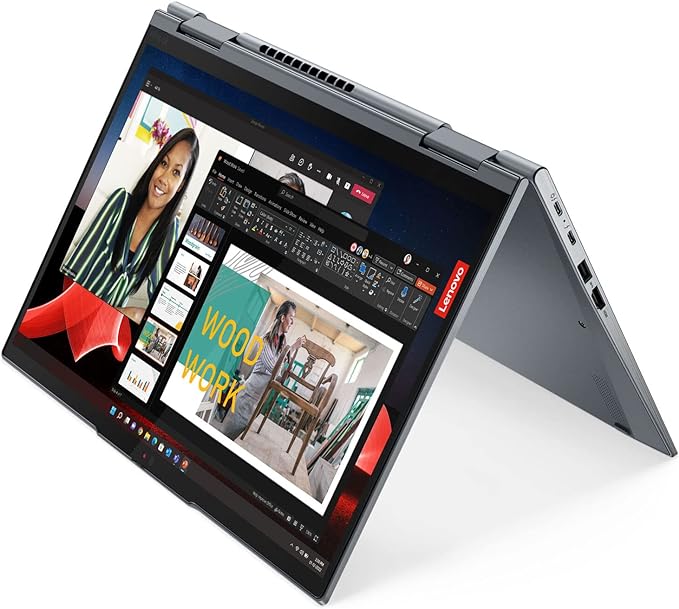 Lenovo X1 Yoga convertible laptop in silver color, in an open position, showcasing the touchscreen display.