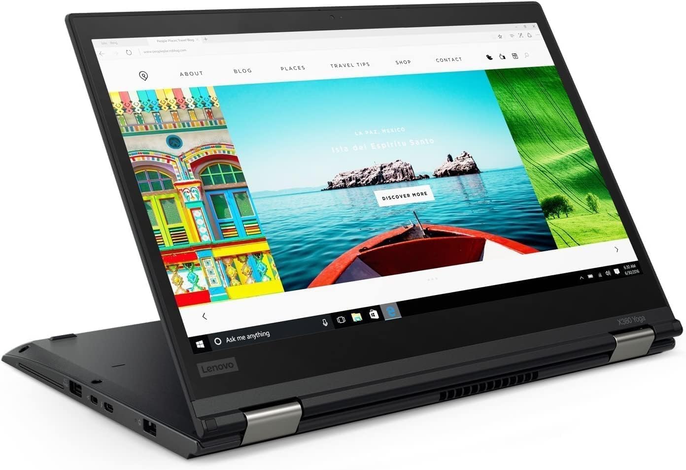 Lenovo X380 Yoga 13.3 inch touchscreen tent open on desk