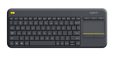 Logitech Wireless Touch Keyboard K400 Plus with integrated touchpad, in black color.