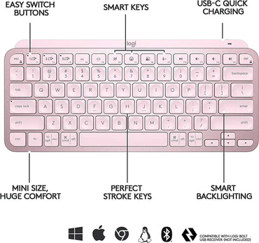 Logitech MX Keys Mini Pink top view compact keyboard