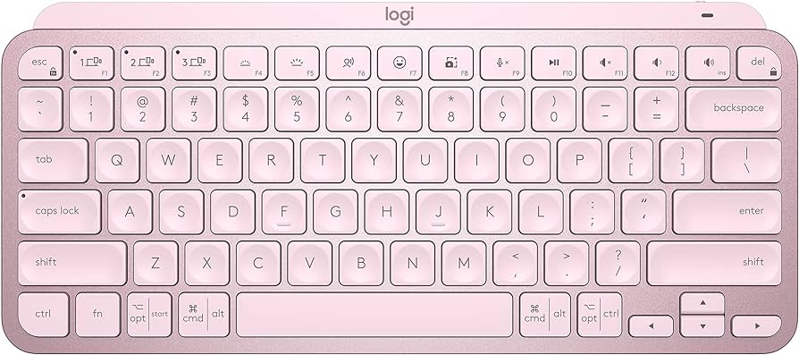 Logitech MX Keys Mini Pink top view compact keyboard with all keys displayed
