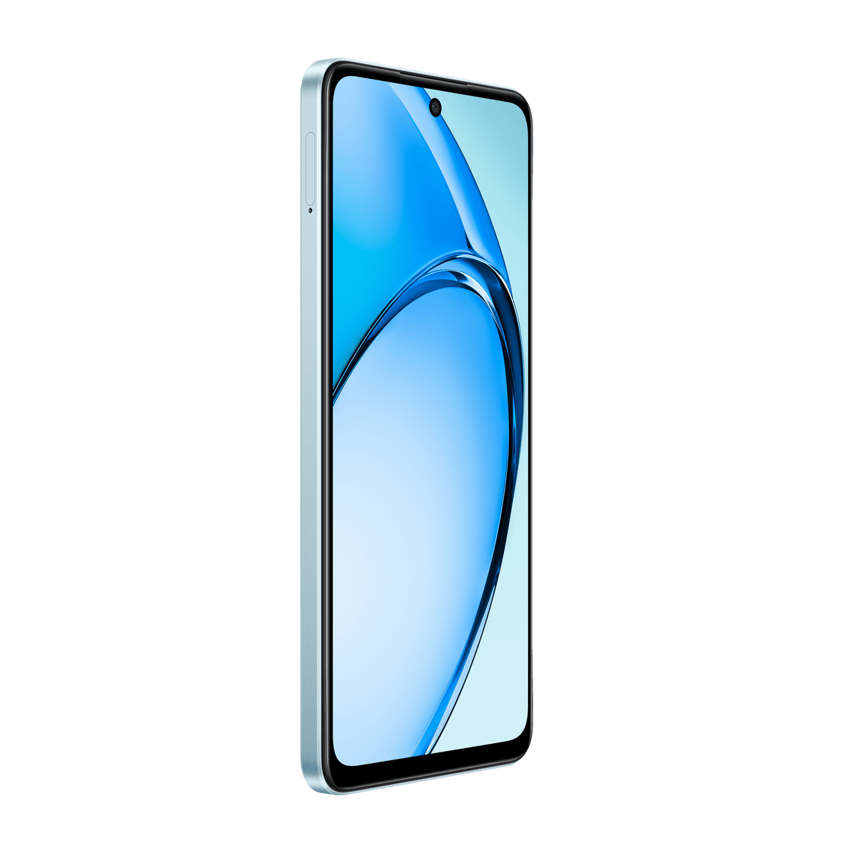 OPPO A3x front in Ocean Blue showing the 6.67-inch screen and punch-hole camera