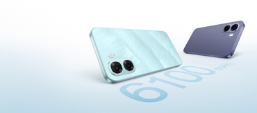OPPO A6x in Ice Blue and Plum Purple with 6100mAh marked on the official Kenya-style shot