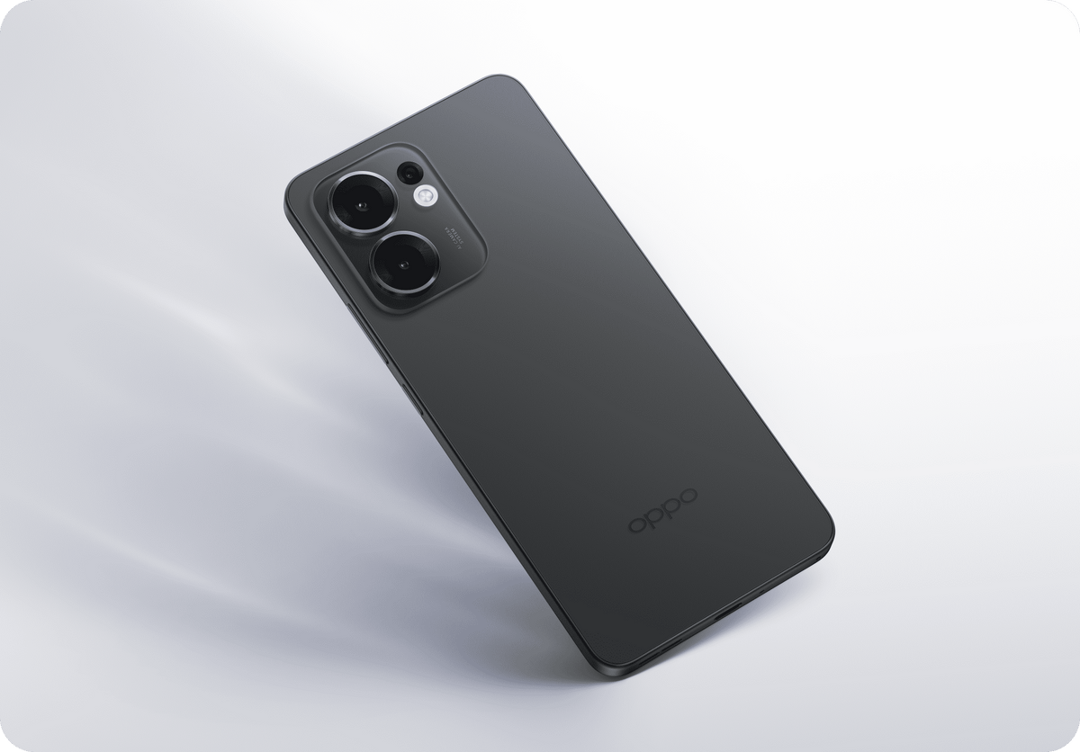 OPPO Reno 13F 4G in Graphite Grey, official product back on a white background
