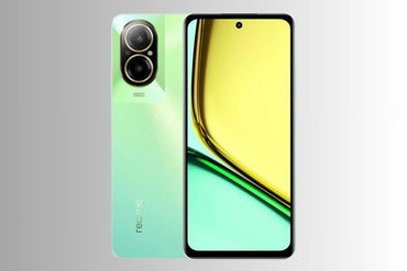 Realme C67 smartphone featuring dual rear cameras, a display screen.