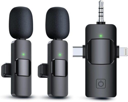 3 in 1 K35TI Wireless Dual Microphone for iPhone, Type C & Camera - Uses Type C charger