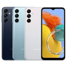 Three Samsung Galaxy M14 triple camera close-up and One Front View