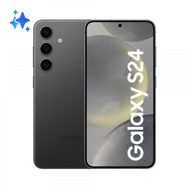 Samsung Galaxy S24 smartphone showing the front screen display and rear camera setup.