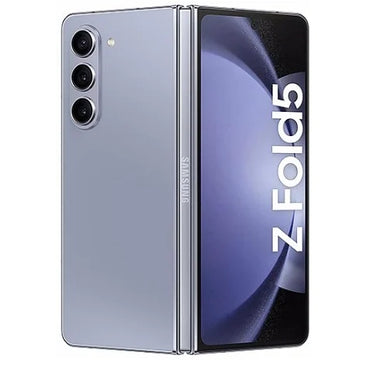 Samsung Galaxy Z Fold 5 foldable smartphone in light blue color, showing the front with the screen.