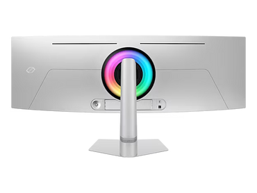 :Samsung Odyssey OLED G9 curved side profile showing ultra-wide display