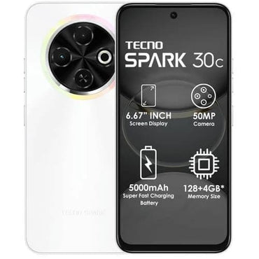 Tecno Spark 30C, 4GB RAM + 128GB ROM, Battery: 5000mAh, Display: 6.6", Main camera: 50MP & Front camera: 8MP