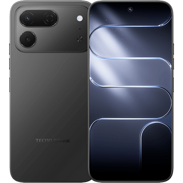 Tecno Spark 50 Pro in ink black, back and front with the 50MP camera bar