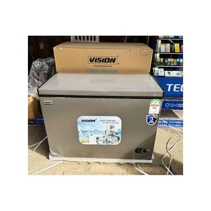 Vision Plus 300L deep chest freezer with durable castor wheels for easy mobility