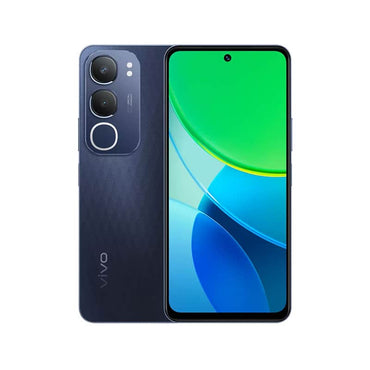 vivo Y19s in dark navy, back and front view with the 6.68-inch screen