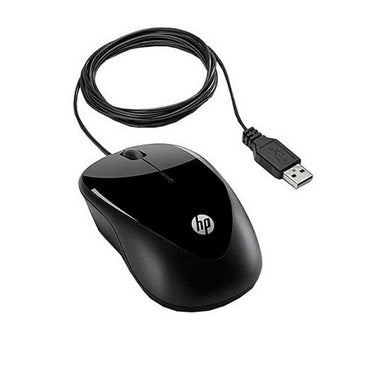Side profile of the Ex-UK HP wired mouse demonstrating ergonomic arch