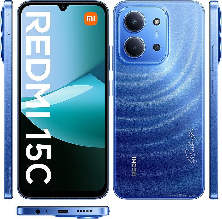 Redmi 15C smartphone in Blue color highlighting rear camera module
