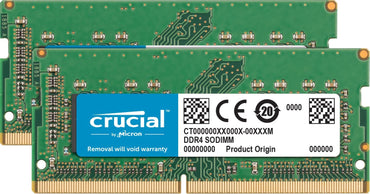 Two Crucial 16GB DDR4 3200MHz SO-DIMM module top view