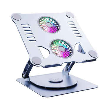 P43F foldable aluminum laptop stand with dual USB cooling fans