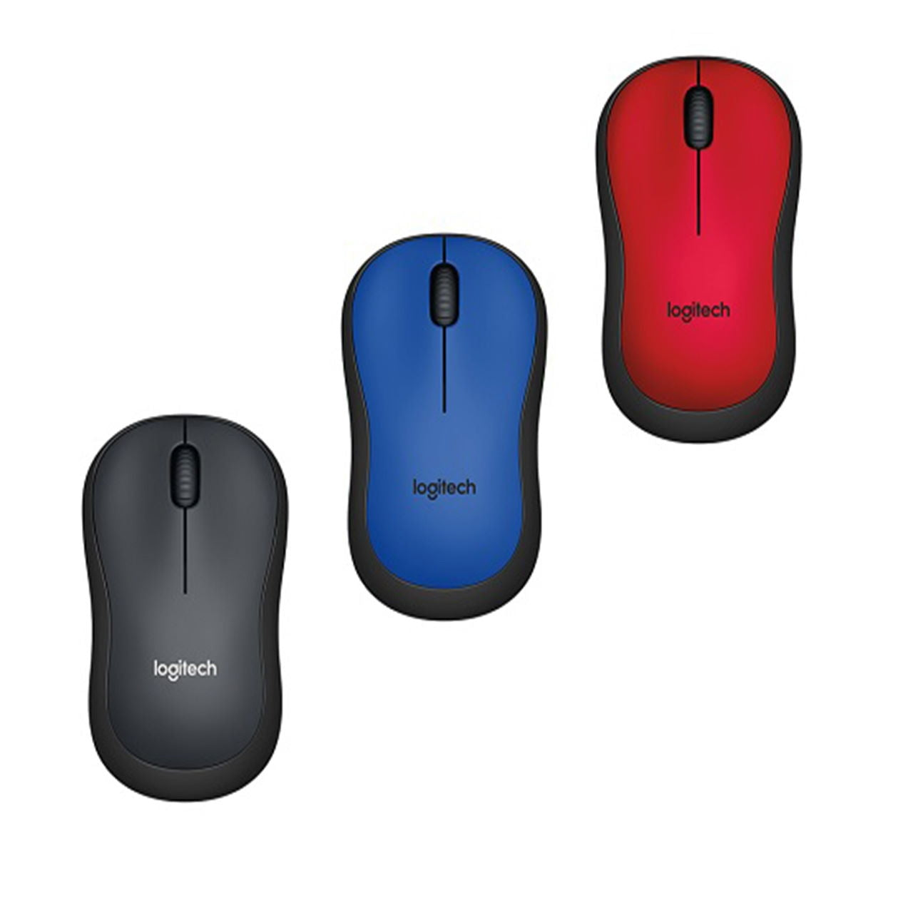 Three Coloured Logitech M221 Silent Wireless Mouse | Black, Blue, Red