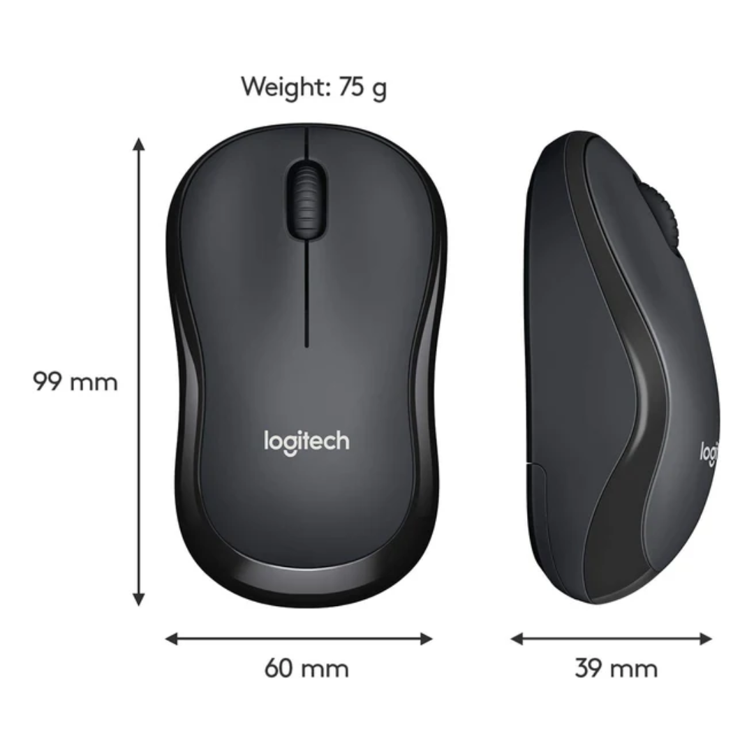 Logitech M221 Silent Wireless Mouse showing size and portability