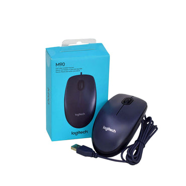 Logitech M90 retail packaging and product label